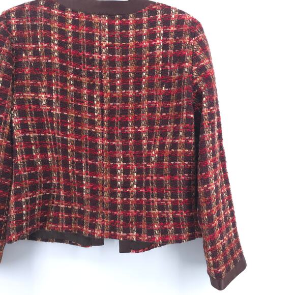 Bentley A. Tweed Dark Acadamia Plaid Hook & Latch Wool Blazer Contrast Trim M - Picture 15 of 15